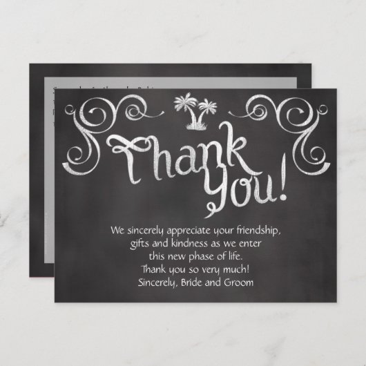 Chalkboard Palm Tree Beach bruiloft dank u Briefkaart (Voorkant / Achterkant)