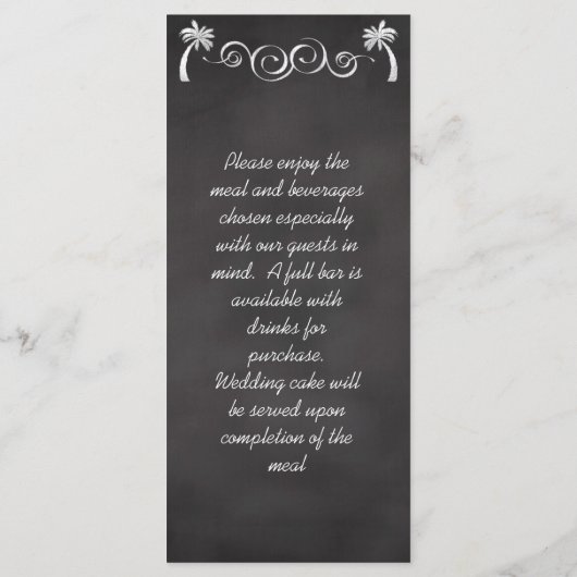 Chalkboard Palm Tree Beach Bruiloft Receptie Menu (Achterkant)