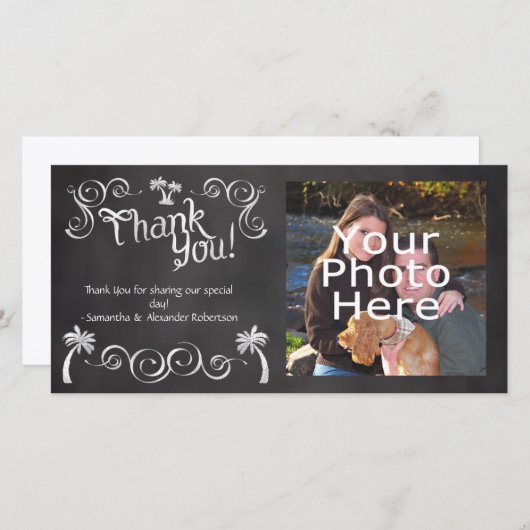 Chalkboard Palm Tree Beach trouwfoto dank u Bedankkaart (Voorkant / Achterkant)