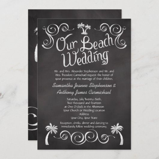Chalkboard palm Tree Beach Weddenschap Kaart (Voorkant / Achterkant)