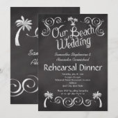 Chalkboard PalmTree Beach Wedding Rehearsal Dinner Kaart (Voorkant / Achterkant)