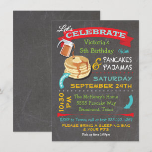 Chalkboard Pancakes en Pajamas Birthday Party Kaart