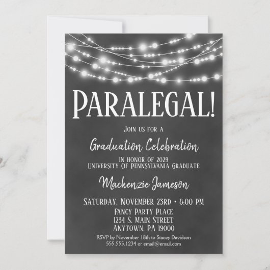 Chalkboard Paralegal Graduation Party Invitation Kaart (Voorkant)
