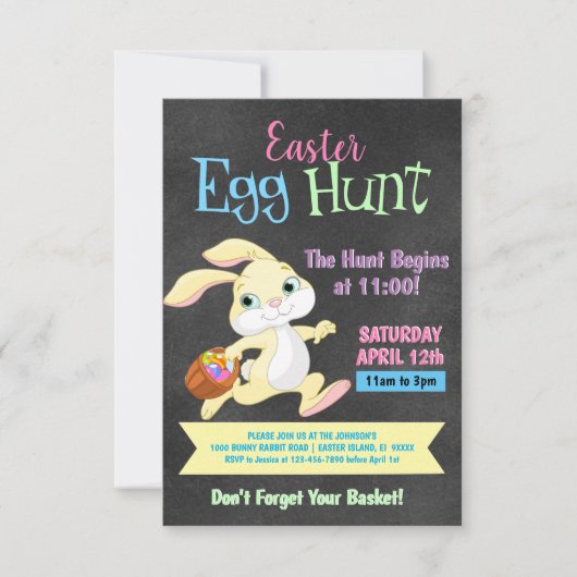 Chalkboard Pastel Bunny Rabbit Easter Hunt Kaart (Voorkant)