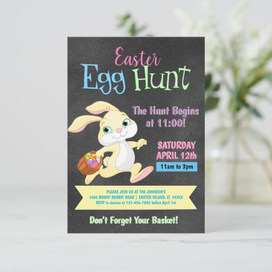 Chalkboard Pastel Bunny Rabbit Easter Hunt Kaart (Staand voorkant)