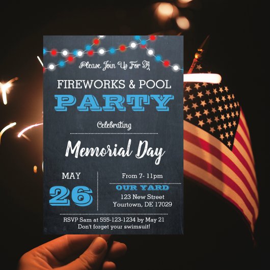 Chalkboard Patriotic Lights Feestuitnodiging Kaart