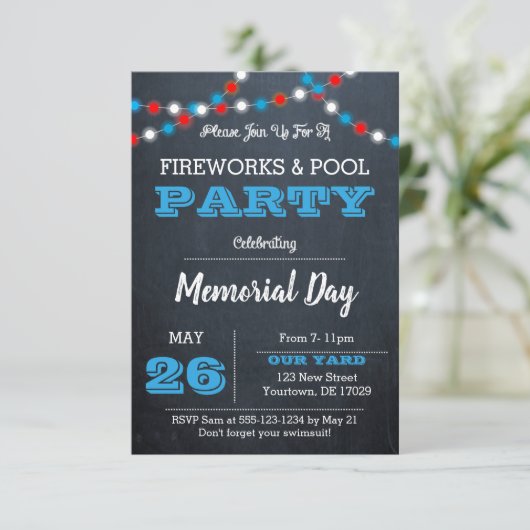 Chalkboard Patriotic Lights Feestuitnodiging Kaart (Staand voorkant)
