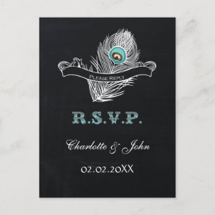 Chalkboard pauock bruiloft rsvp Uitnodiging Briefkaart