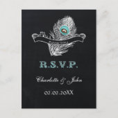 Chalkboard pauock bruiloft rsvp Uitnodiging Briefkaart (Voorkant)