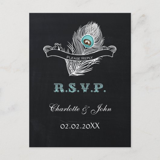 Chalkboard pauock bruiloft rsvp Uitnodiging Briefkaart (Voorkant)