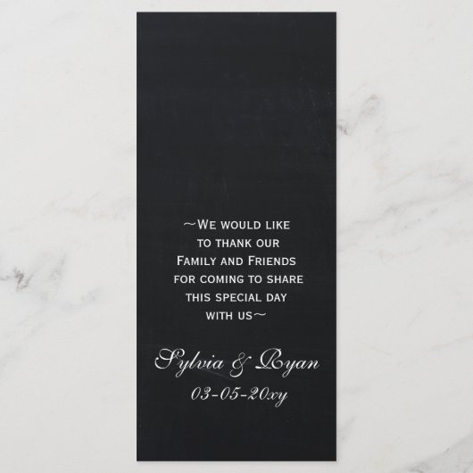 Chalkboard-pauwgumkaarten voor vreedzame bruiloft Menu (Achterkant)