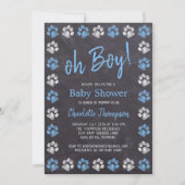 Chalkboard Paw Drukt Blue Boy Baby shower af Kaart (Voorkant)