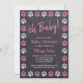 Chalkboard Paw Drukt roze Baby shower Kaart (Voorkant)