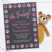 Chalkboard Paw Drukt roze Baby shower Kaart