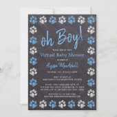 Chalkboard Paw Print Blue Boy Virtual Baby shower Kaart (Voorkant)