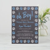 Chalkboard Paw Print Blue Boy Virtual Baby shower Kaart (Staand voorkant)