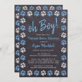 Chalkboard Paw Print Blue Boy Virtual Baby shower Kaart (Voorkant / Achterkant)