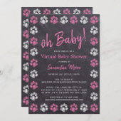 Chalkboard Paw Print Pink Meisje Virtual Baby show Kaart (Voorkant / Achterkant)