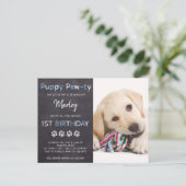 Chalkboard Pawty Blue Dog Birthday Party Briefkaart (Staand voorkant)
