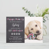 Chalkboard Pawty Puppy Dog Verjaardag Kaart (Staand voorkant)