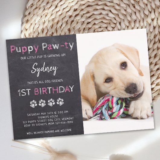 Chalkboard Pawty Puppy Dog Verjaardag Kaart