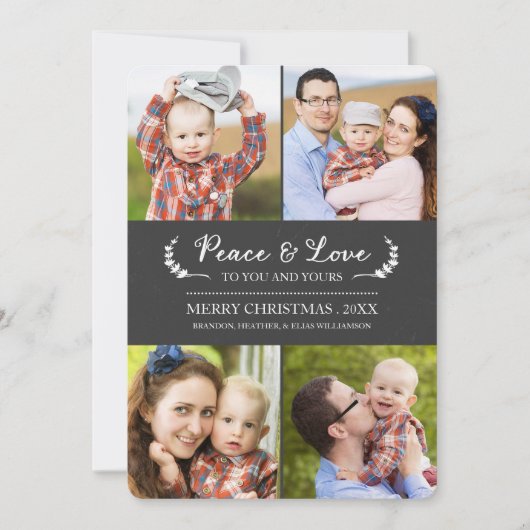 Chalkboard Peace and Love Holiday-fotokaart Feestdagenkaart (Voorkant)