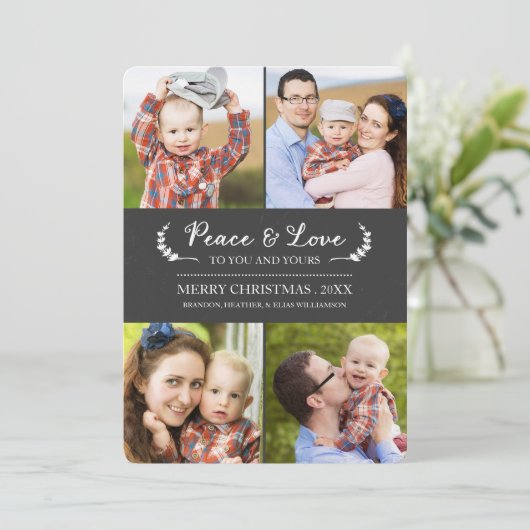 Chalkboard Peace and Love Holiday-fotokaart Feestdagenkaart (Staand voorkant)