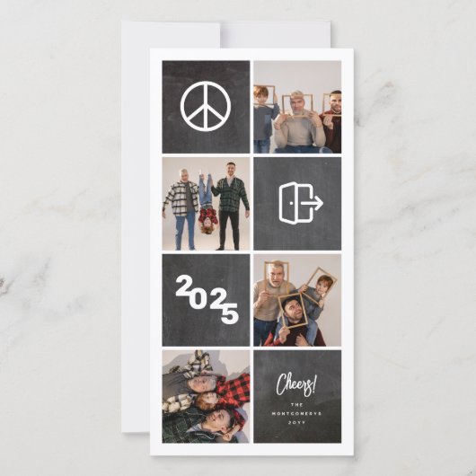 Chalkboard Peace Out 2024 Blokken 4 Fotocollage Feestdagenkaart (Voorkant)