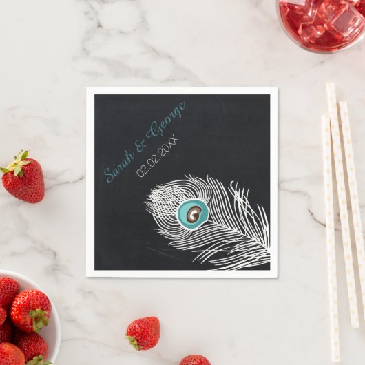 Chalkboard Peacock gepersonaliseerde bruiloft serv Servetten (Insitu)