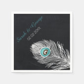 Chalkboard Peacock gepersonaliseerde bruiloft serv Servetten (Voorkant)