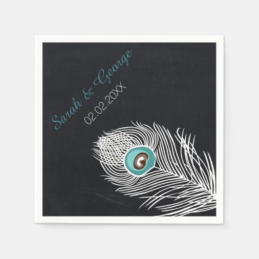 Chalkboard Peacock gepersonaliseerde bruiloft serv Servetten (Voorkant)