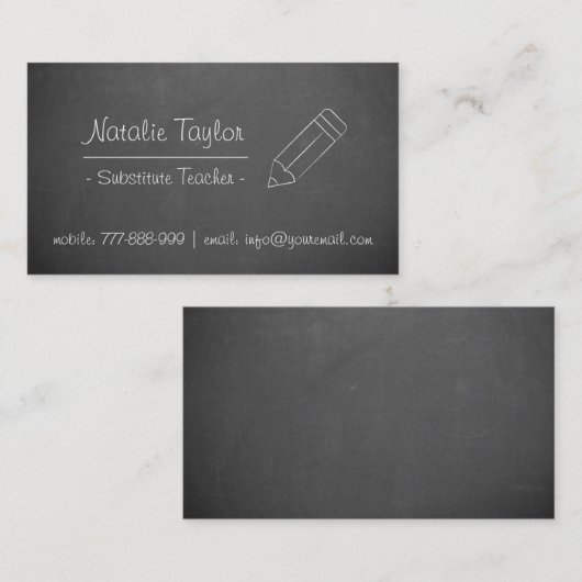 Chalkboard Pencil substituut Visitekaartje leraar (Voorkant / Achterkant)