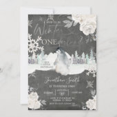 Chalkboard Penguin Winter Onederland 1e verjaardag Kaart (Voorkant)