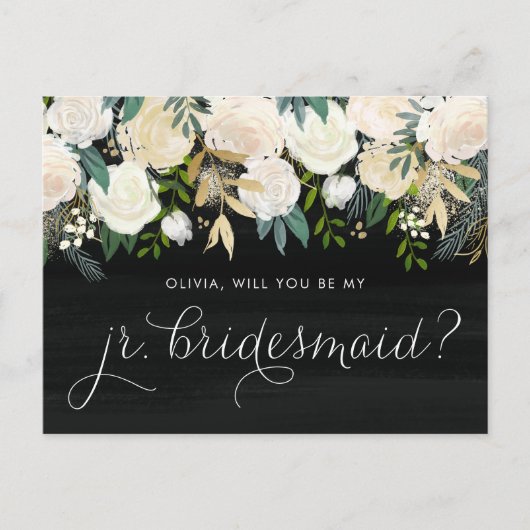 Chalkboard Peonies zal je mijn Jr. Bridesmaid zijn Uitnodiging Briefkaart (Voorkant)