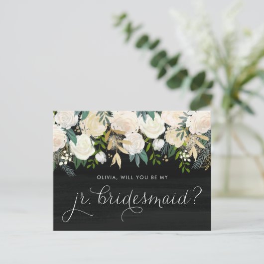 Chalkboard Peonies zal je mijn Jr. Bridesmaid zijn Uitnodiging Briefkaart (Staand voorkant)