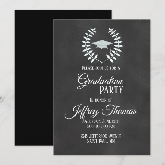 Chalkboard Pet & Leaves Afstudeerder Invitation 5" Kaart (Voorkant / Achterkant)