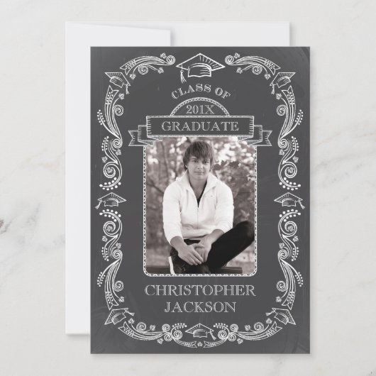 Chalkboard Photo Afstuderen Invitation Kaart (Voorkant)