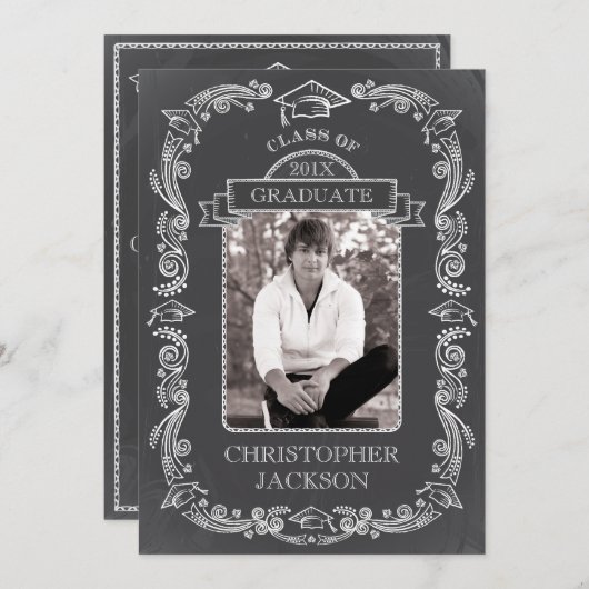Chalkboard Photo Afstuderen Invitation Kaart (Voorkant / Achterkant)
