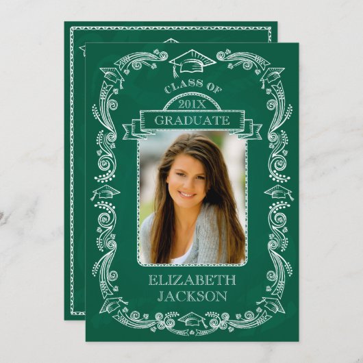 Chalkboard Photo Afstuderen Invitation Kaart (Voorkant / Achterkant)