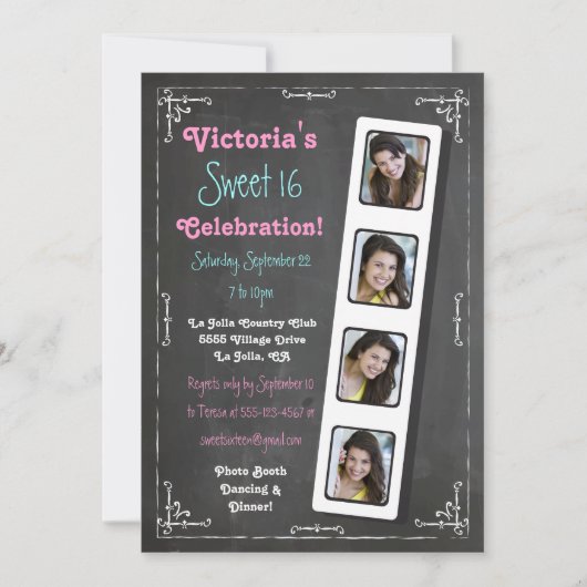 Chalkboard Photo Booth Party-uitnodigingen Kaart (Voorkant)