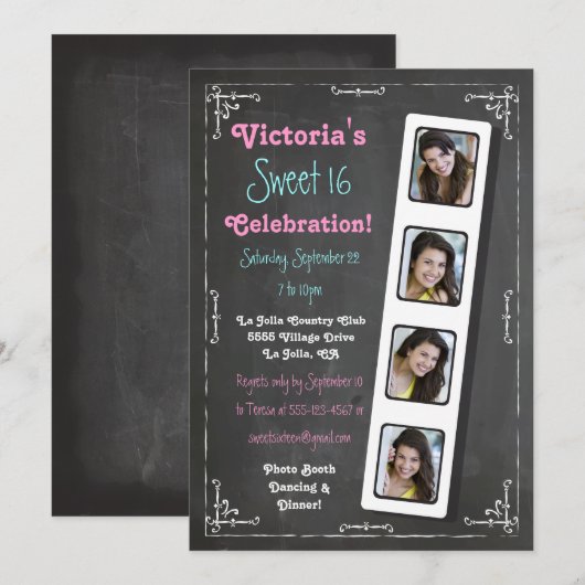 Chalkboard Photo Booth Party-uitnodigingen Kaart (Voorkant / Achterkant)
