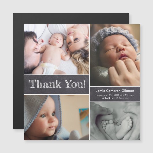 Chalkboard Photo Collage Baby Shower Hartelijk dan (Voorkant / Achterkant)