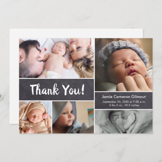 Chalkboard Photo Collage Baby shower Hartelijk dan Bedankkaart (Voorkant / Achterkant)