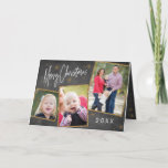 Chalkboard Photo Collage Faux Gold Glitter Feestdagen Kaart<br><div class="desc">Verstuur wensen voor een prettige kerst met deze moderne vakantiekaart met een fotocollage op de achtergrond van een bord.</div>