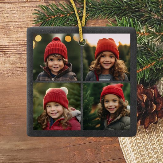 Chalkboard Photo Collage Merry kerst Holly Keramisch Ornament