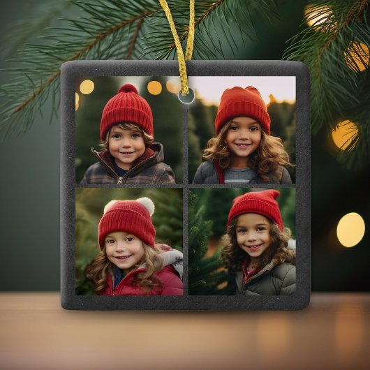 Chalkboard Photo Collage Merry kerst Holly Keramisch Ornament