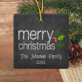 Chalkboard Photo Collage Merry kerst Holly Keramisch Ornament
