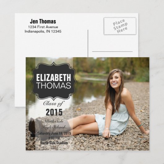 Chalkboard Photo Graduation Party Aankondiging (Voorkant / Achterkant)