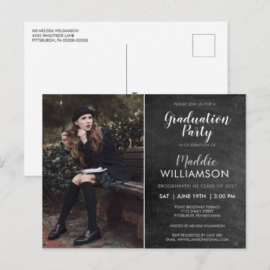 Chalkboard Photo Graduation Party Uitnodiging (Voorkant / Achterkant)