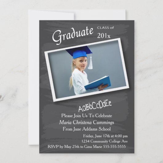 Chalkboard Photo Lijst Afstuderen Invitation Kaart (Voorkant)